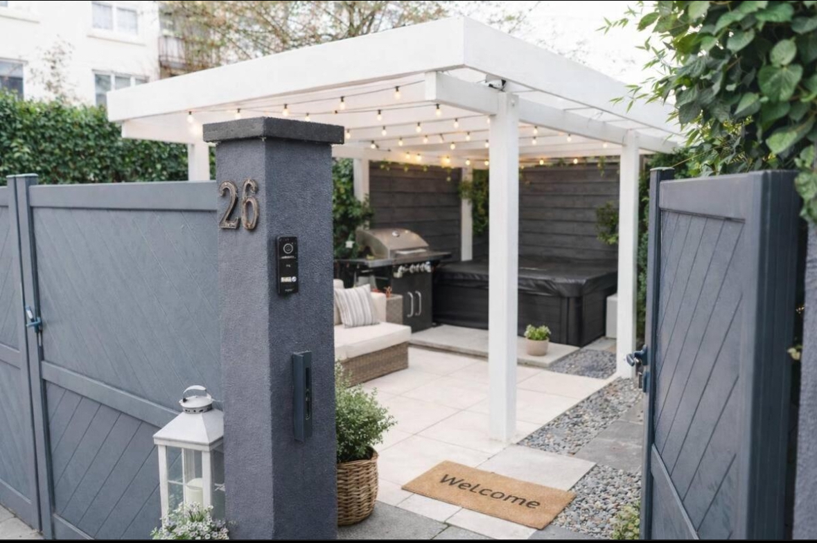 City Spa Haus Eingang mit Whirlpool