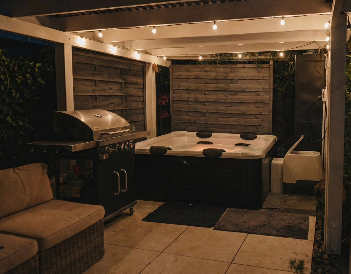 Whirlpool & BBQ bei Nacht