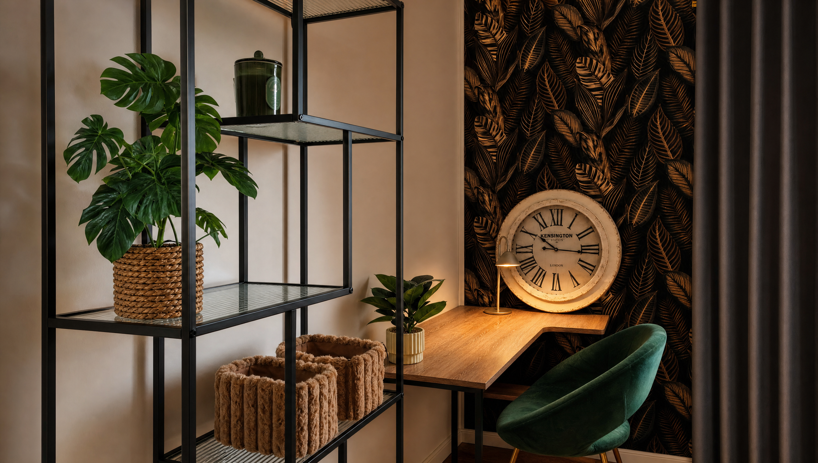 Arbeitsplatz mit Designer-Tapete