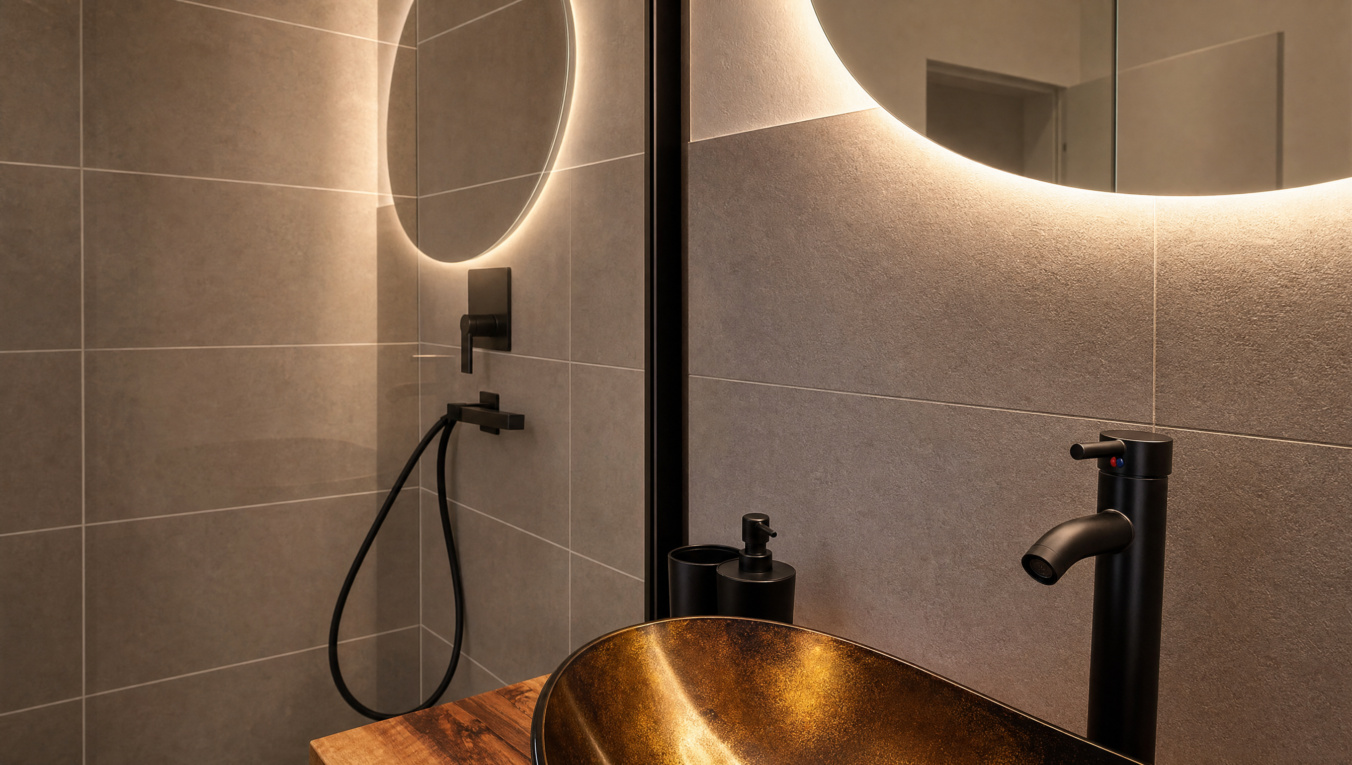 Designer-Bad mit goldenem Waschbecken