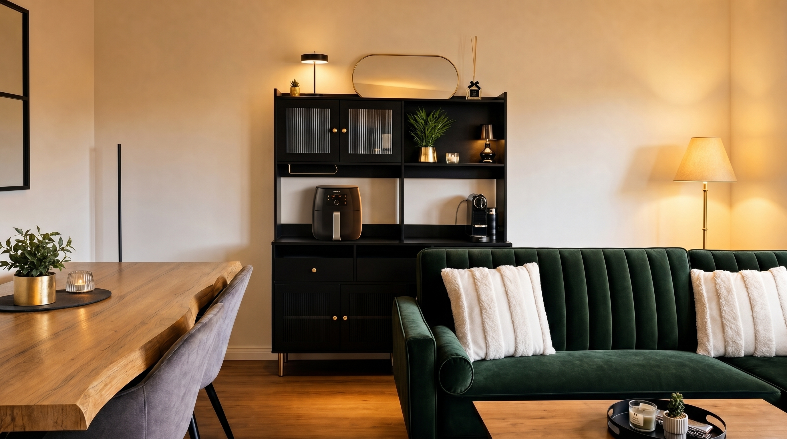 Premium Apartment mit grüner Samt-Couch